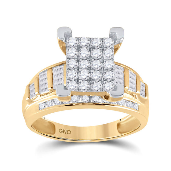 10k Yellow Gold Round Diamond Cluster Bridal Wedding Engagement Ring 7/8 Cttw