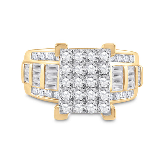 10k Yellow Gold Round Diamond Cluster Bridal Wedding Engagement Ring 1-1/2 Cttw