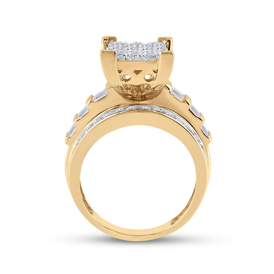 10k Yellow Gold Round Diamond Cluster Bridal Wedding Engagement Ring 1-1/2 Cttw