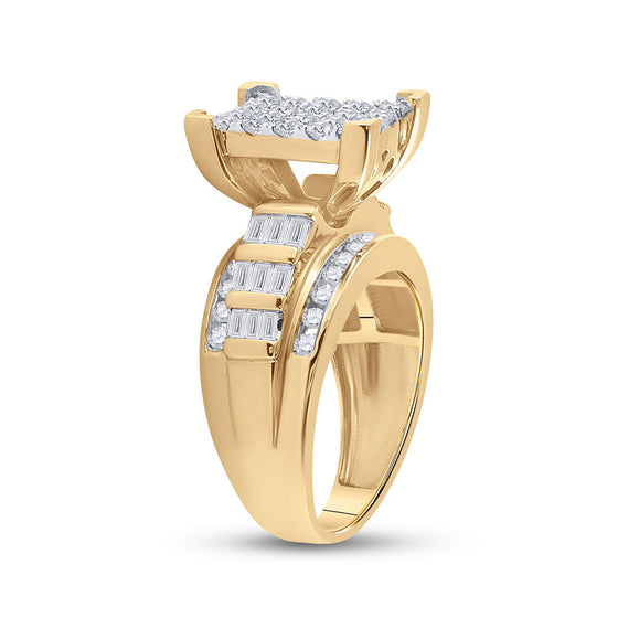 10k Yellow Gold Round Diamond Cluster Bridal Wedding Engagement Ring 1-1/2 Cttw