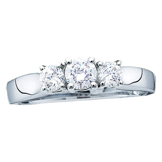 14k White Gold Round Diamond 3-stone Bridal Wedding Engagement Ring 1 Cttw