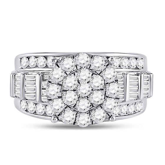 10k White Gold Round Diamond Cluster Bridal Wedding Engagement Ring 2 Cttw
