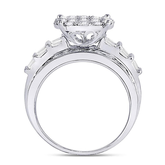 10k White Gold Round Diamond Cluster Bridal Wedding Engagement Ring 2 Cttw