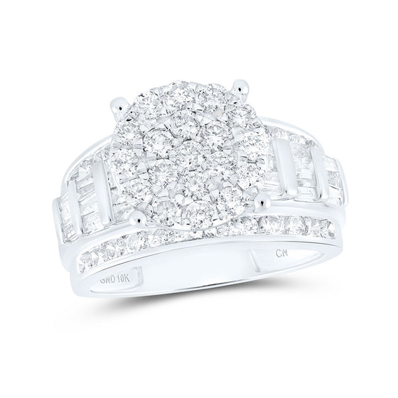 10k White Gold Round Diamond Cluster Bridal Wedding Engagement Ring 2 Cttw