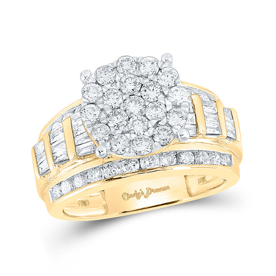 10k Yellow Gold Round Diamond Cluster Bridal Wedding Engagement Ring 2 Cttw