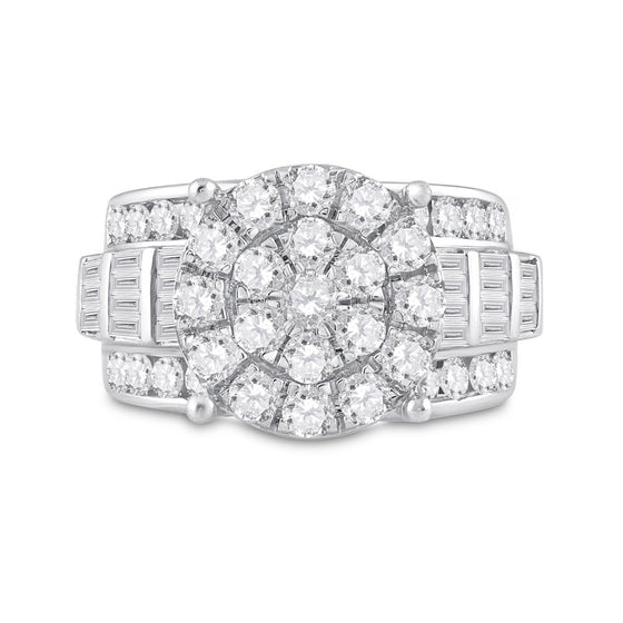 10k White Gold Round Diamond Cluster Bridal Wedding Engagement Ring 3 Cttw