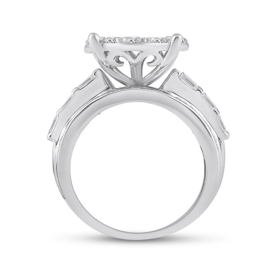 10k White Gold Round Diamond Cluster Bridal Wedding Engagement Ring 3 Cttw