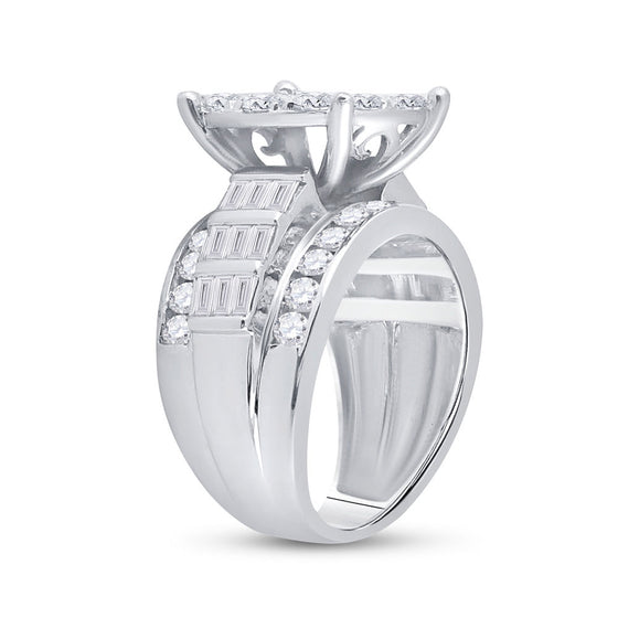 10k White Gold Round Diamond Cluster Bridal Wedding Engagement Ring 3 Cttw