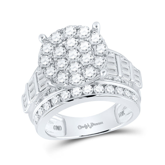 10k White Gold Round Diamond Cluster Bridal Wedding Engagement Ring 3 Cttw