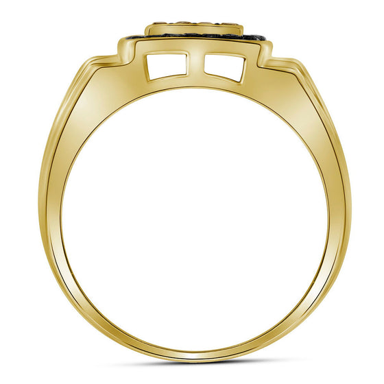 10k Yellow Gold Mens Round Brown Diamond Square Ring 1/2 Cttw