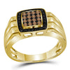 10k Yellow Gold Mens Round Brown Diamond Square Ring 1/2 Cttw