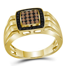  10k Yellow Gold Mens Round Brown Diamond Square Ring 1/2 Cttw