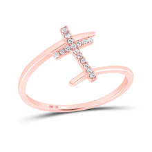  10k Rose Gold Womens Round Diamond Bypass Cross Ring 1/12 Cttw