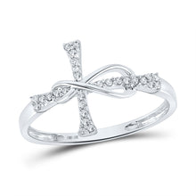  10k White Gold Womens Round Diamond Cross Ring 1/10 Cttw