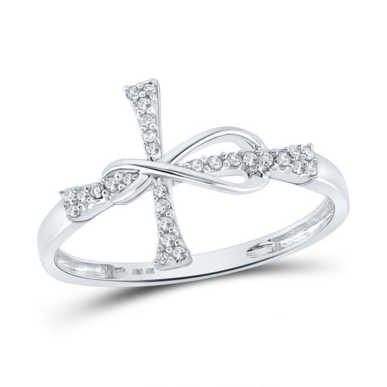 10k White Gold Womens Round Diamond Cross Ring 1/10 Cttw