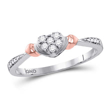  10k Two-tone Gold Womens Round Diamond Heart Ring 1/10 Cttw