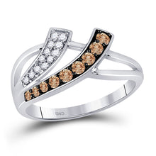  10k White Gold Womens Round Brown Diamond Band Ring 1/3 Cttw