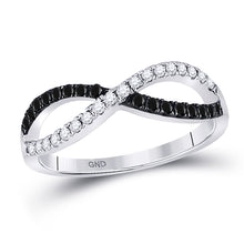  10k White Gold Womens Round Black Color Enhanced Diamond Infinity Ring 1/3 Cttw