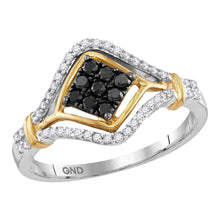  10k Two-tone Gold Womens Round Black Color Enhanced Diamond Cluster Ring 3/8 Cttw