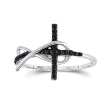  Sterling Silver Womens Round Black Color Enhanced Diamond Cross Infinity Ring 1/10 Cttw