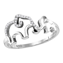 Sterling Silver Womens Round Diamond Double Elephant Animal Band Ring 1/20 Cttw