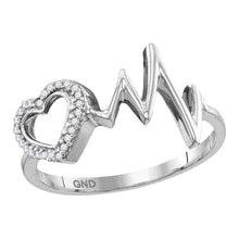  Sterling Silver Womens Round Diamond Heart Heartbeat Ring 1/20 Cttw