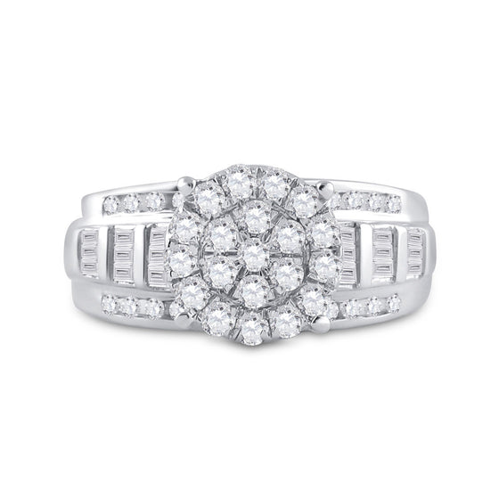 10k White Gold Round Diamond Cluster Bridal Wedding Engagement Ring 7/8 Cttw