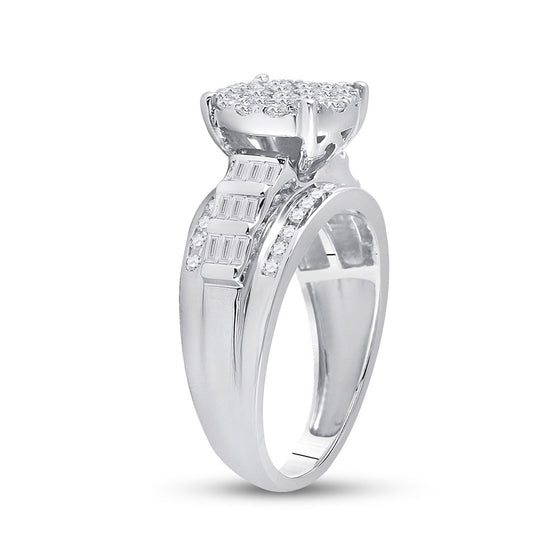 10k White Gold Round Diamond Cluster Bridal Wedding Engagement Ring 7/8 Cttw