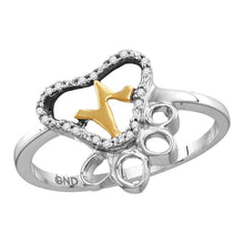 Yellow-tone Sterling Silver Womens Round Diamond Paw Print Fashion Ring 1/20 Cttw