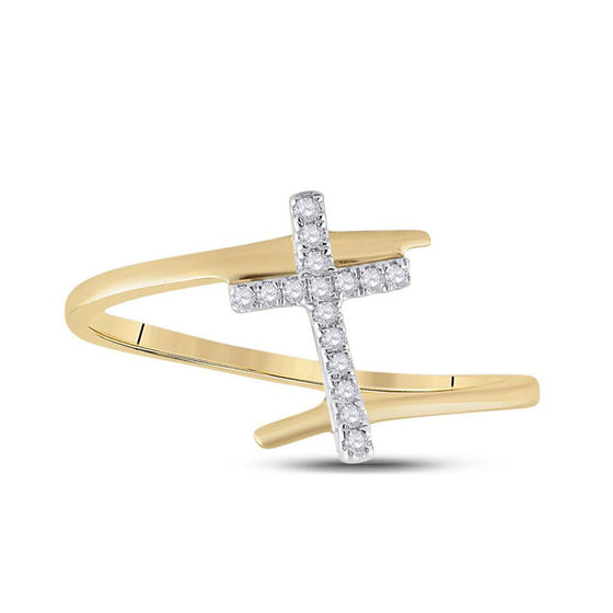 10k Yellow Gold Womens Round Diamond Cross Ring 1/12 Cttw