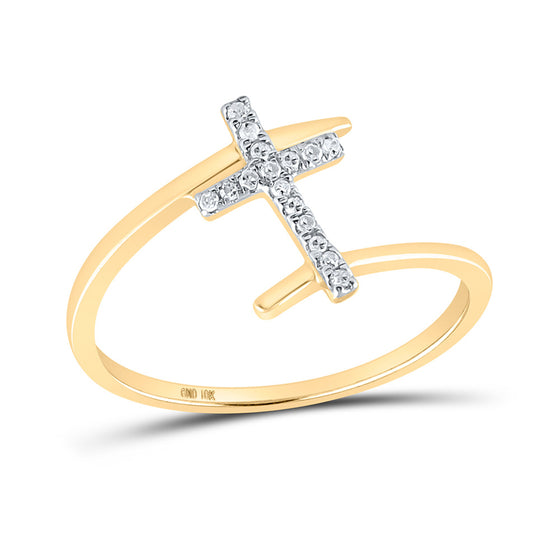 10k Yellow Gold Womens Round Diamond Cross Ring 1/12 Cttw