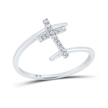  10k White Gold Womens Round Diamond Cross Ring 1/12 Cttw