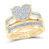 10k Yellow Gold His Hers Round Diamond Heart Matching Wedding Set 1/2 Cttw