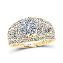  10k Yellow Gold Round Diamond Cluster Striped Bridal Wedding Engagement Ring 1/2 Cttw