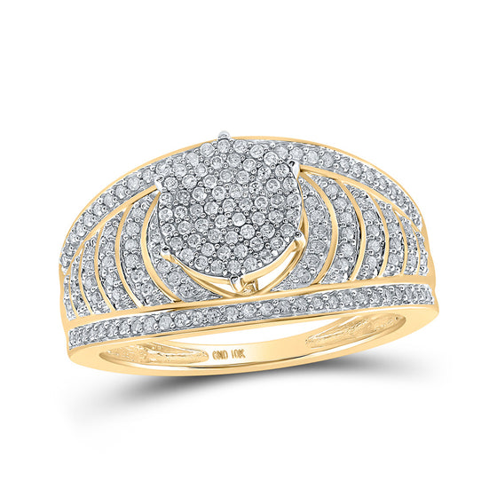 10k Yellow Gold Round Diamond Cluster Striped Bridal Wedding Engagement Ring 1/2 Cttw