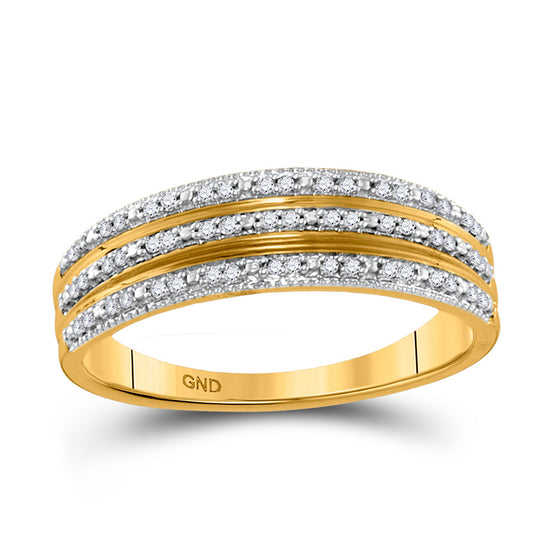 10k Yellow Gold Womens Round Diamond Striped Band Ring 1/6 Cttw