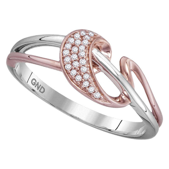 10k White Rose-tone Gold Womens Round Diamond Stripe Ribbon Band Ring 1/20 Cttw