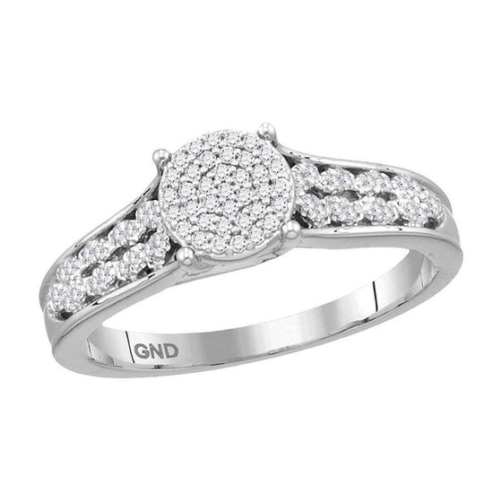 10k White Gold Womens Round Diamond Circle Cluster Ring 1/5 Cttw