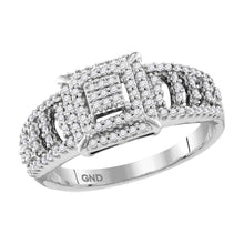  10k White Gold Womens Round Diamond Square Cluster Ring 1/3 Cttw