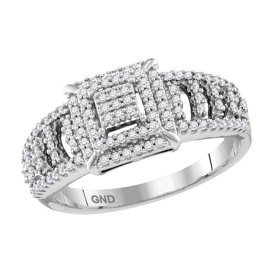 10k White Gold Womens Round Diamond Square Cluster Ring 1/3 Cttw