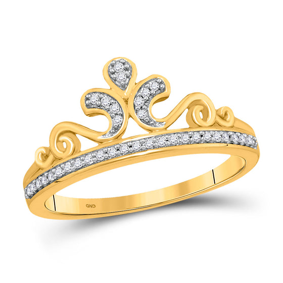 10k Yellow Gold Womens Round Diamond Crown Tiara Band Ring 1/10 Cttw