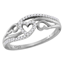  10k White Gold Womens Round Diamond Heart Band Ring 1/8 Cttw