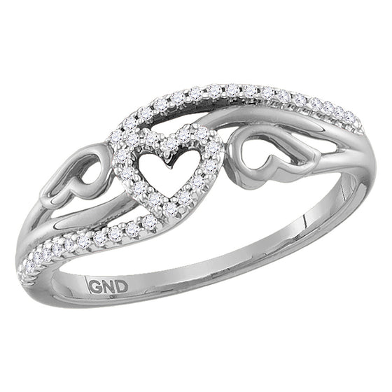 10k White Gold Womens Round Diamond Heart Band Ring 1/8 Cttw