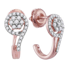  10k Rose Gold Womens Round Diamond J Hoop Earrings 1/3 Cttw