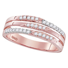 10k Rose Gold Womens Round Diamond 3-row Band Ring 1/5 Cttw