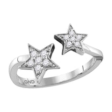  10k White Gold Womens Round Diamond Bisected Double Star Open Ring 1/8 Cttw