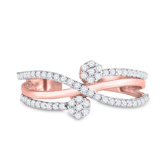 10k Rose Gold Womens Round Diamond Double Flower Cluster Ring 1/3 Cttw