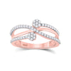 10k Rose Gold Womens Round Diamond Double Flower Cluster Ring 1/3 Cttw