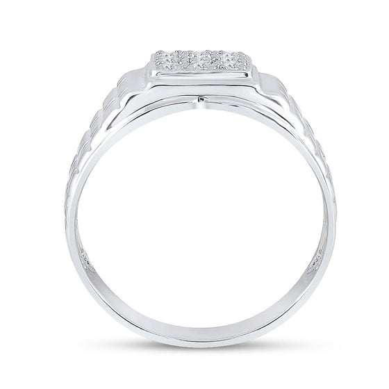 10k White Gold Mens Round Diamond Square Cluster Brick Ring 1/4 Cttw