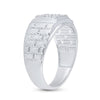 10k White Gold Mens Round Diamond Square Cluster Brick Ring 1/4 Cttw